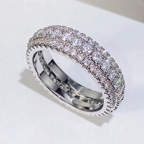 NEW 14k White Gold Pave Diamond Ring Band - Picture 4 of 6